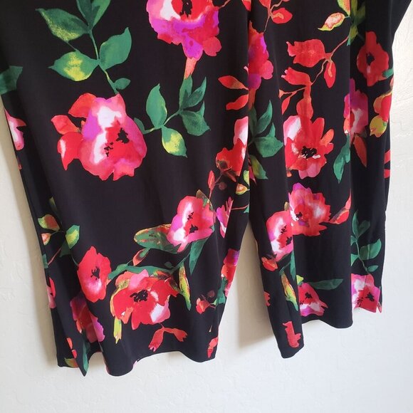 Susan Graver Floral Liquid Knit Pull-On Wide Leg Crop Pant Black Size Women's XL - Picture 5 of 10